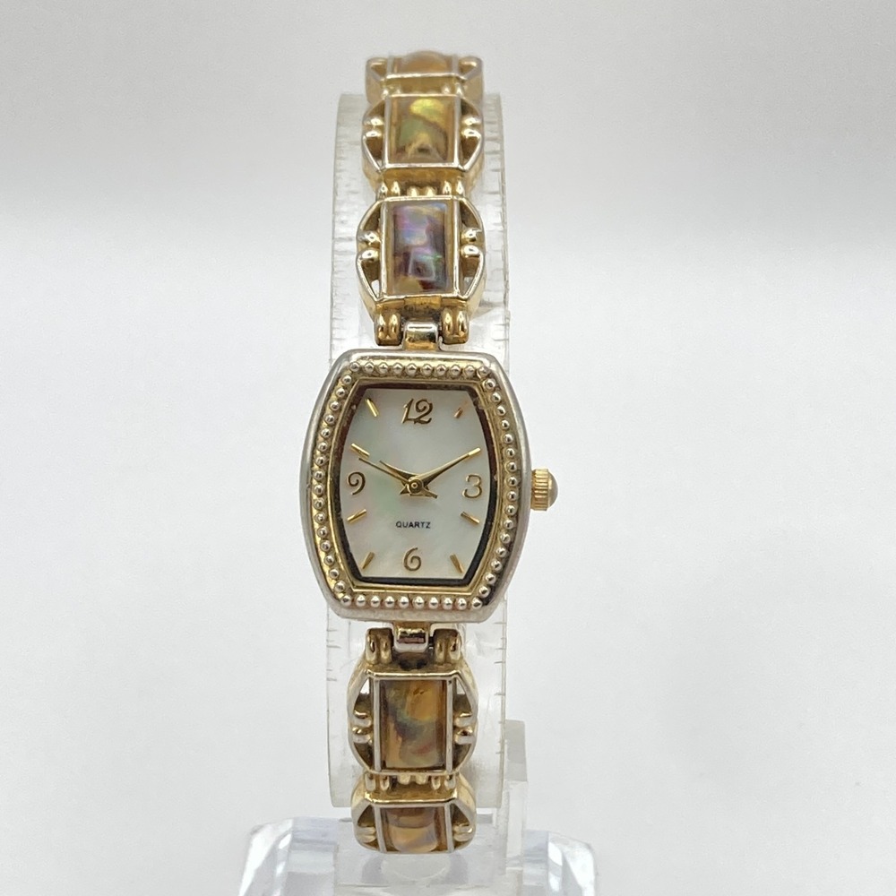 Abalone Women's Watch 19mm Gold Tone MOP Dial w/Extender New Battery 7.25"